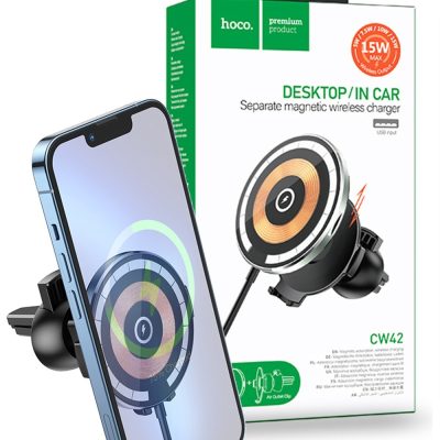 Hoco CW42 15W Magnetic Wireless Charging Car Air Vent Holder – Black