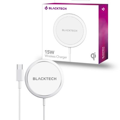 BLACKTECH 15W Magnetic Qi Wireless Charger – White