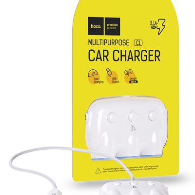 Hoco C1 Multipurpose Car Charger Splitter – White