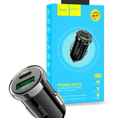 Hoco Z44 USB-C USB-A QC3.0 PD20W Car Charger – Black