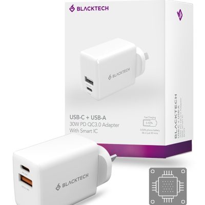 BLACKTECH BC03 USB-C & USB-A 30W PD Adapter – White