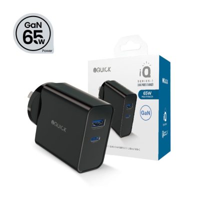 iQuick GaN 65W PD3.0+QC3.0 Fast Charging Adapter – Black