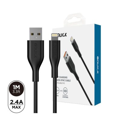 iQuick PVC USB-A to Lightning Fast Charging Cable – 1m